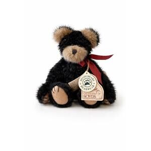 Boyds Bears Plush Black Bear Bearwear Hang Tag Red Ribbon 9” Stuffed